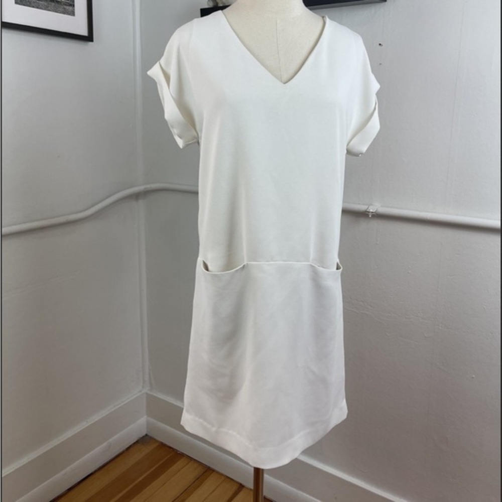 Vince Popover Cap Sleeve Shift Dress with Pockets